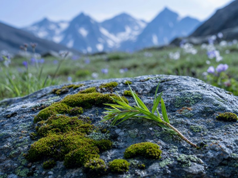 Virilift Epizinc Beutel auf einem bemoosten Felsen vor Alpengipfeln